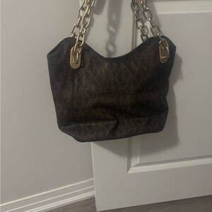 Michael Kors Dark Brown Shoulder Bag with Gold Chain & WALLET SET
